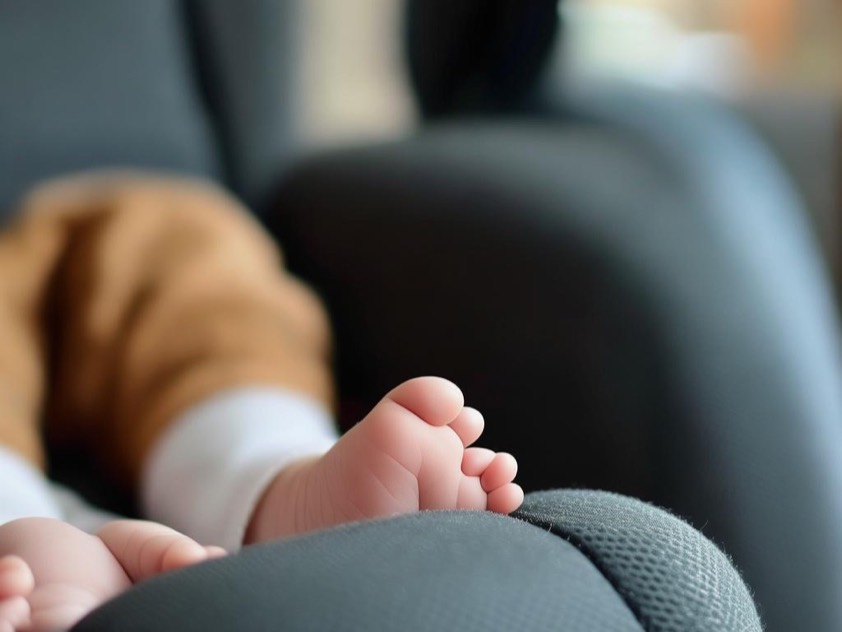 Baby’s Feet Touch the Back of the Vehicle Seat