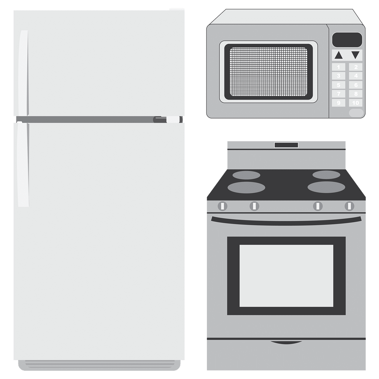 Kitchen Appliances with Stove and fridge