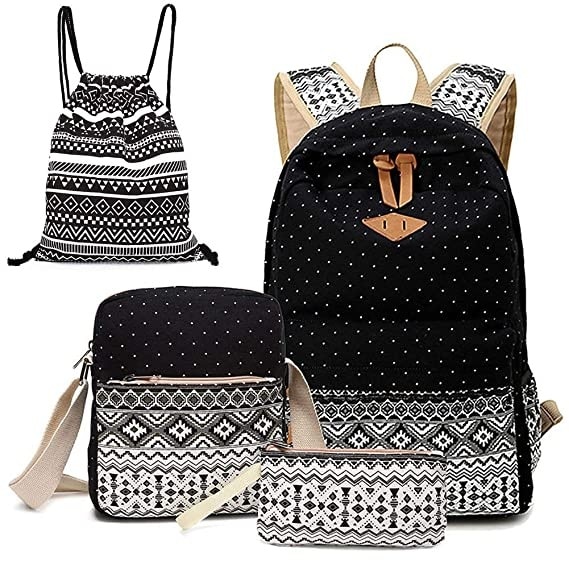 Canvas Dot Backpack Cute Teen Girls Backpacks